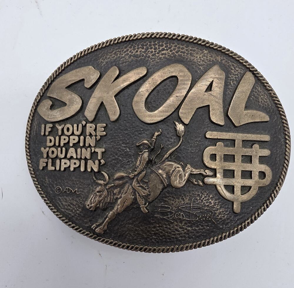 Vintage SKOAL Rodeo Bull Rider Belt Buckle Solid Brass Award Design Medals